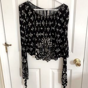 Free People Black&White Tribal Print Boho Top